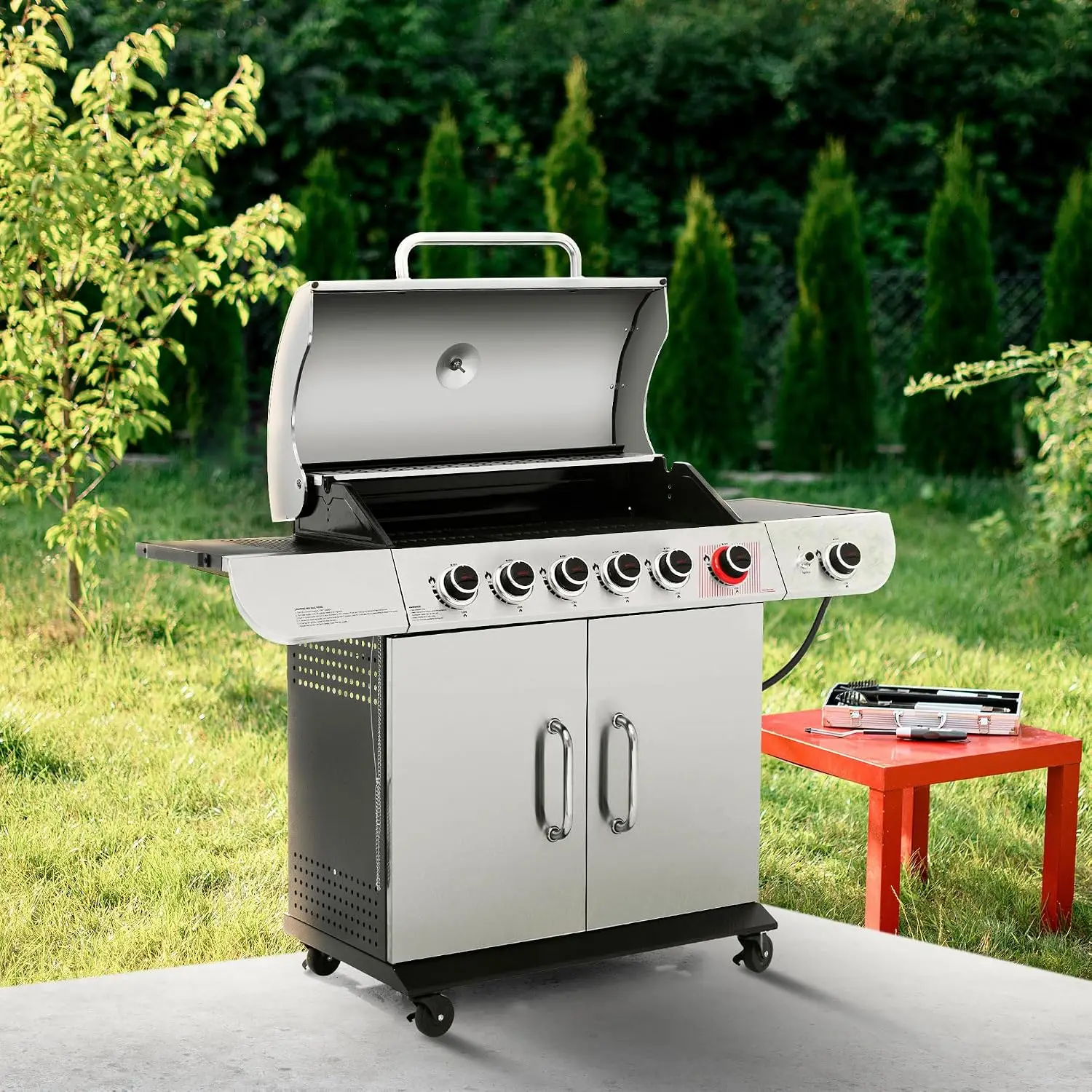 SG6002R 6-Burner Propane Gas Grill with Side Burner, Silver, Customized