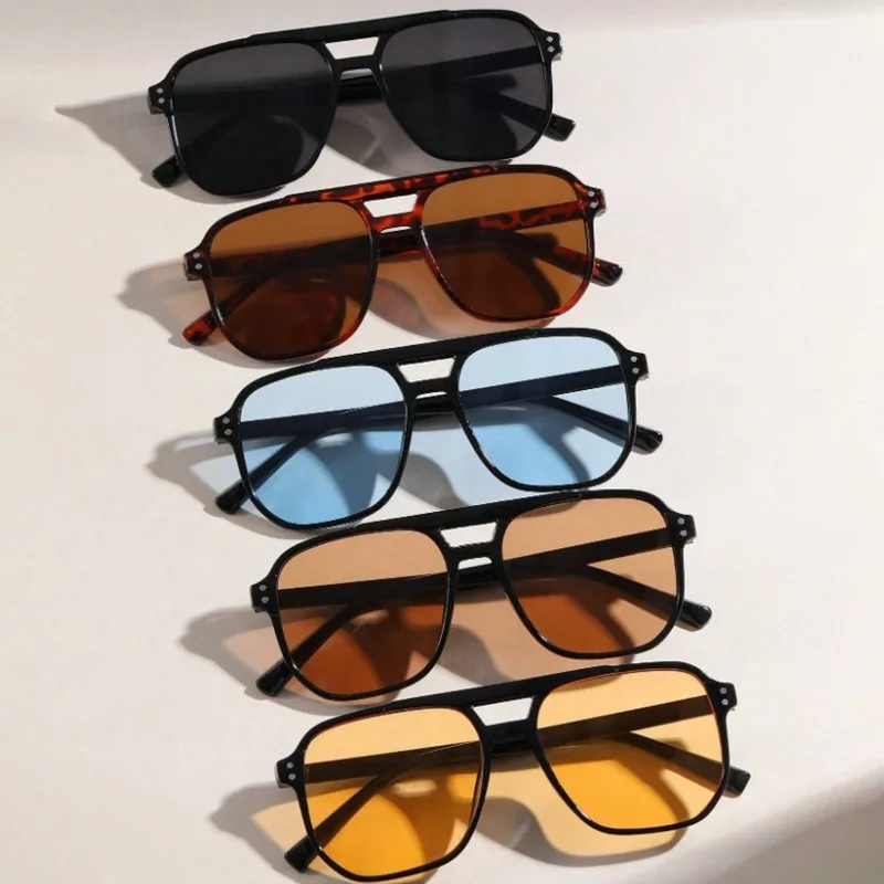 5er-Set 2025 Neue Doppelbrücken-Aviator-Sonnenbrillen, Vintage-Großrahmen, UV-Schutz, Outdoor & Trendy