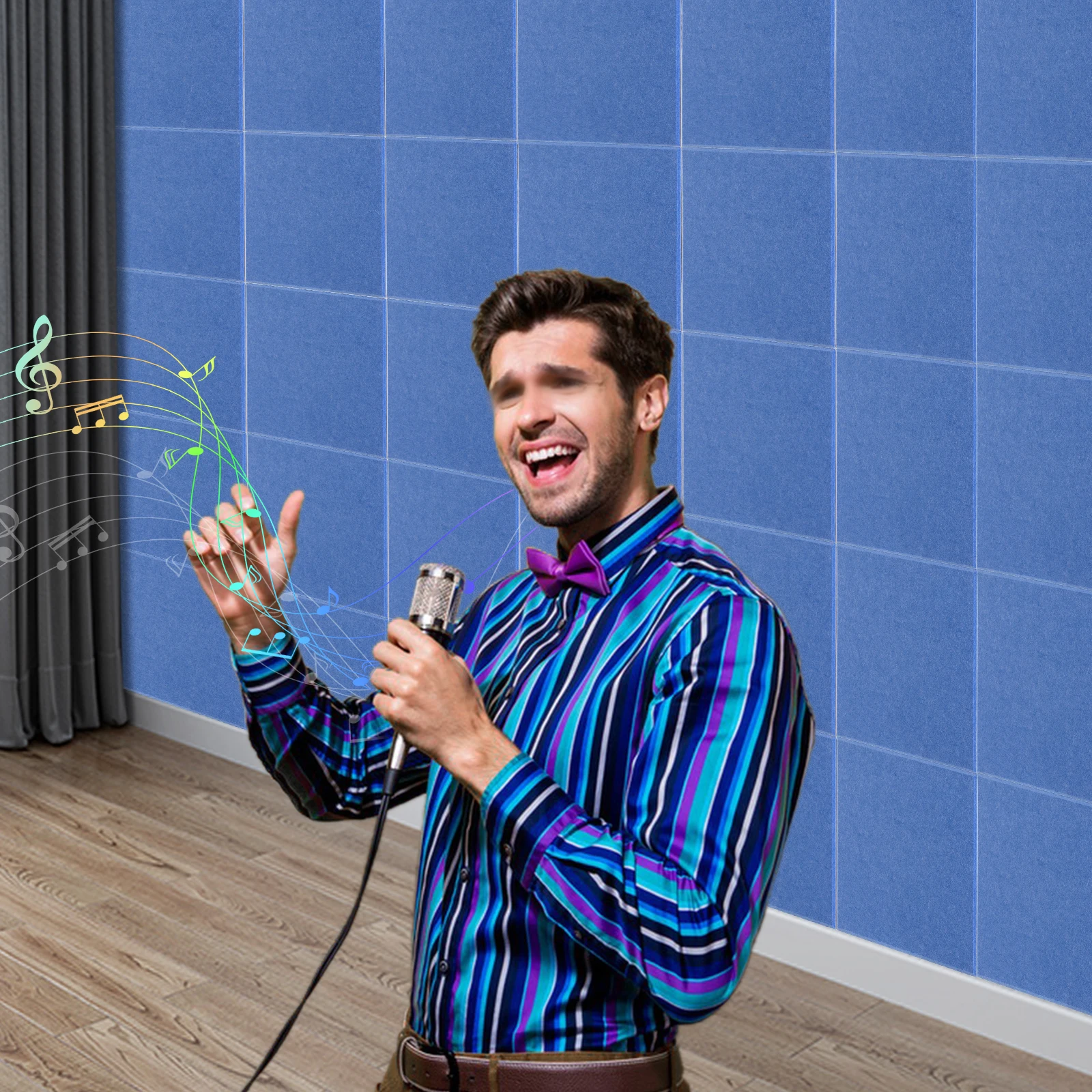 Pak van 18 akoestische panelen, zelfklevend polyester, hoge dichtheid, geluidsisolatie, muur, kan worden gesneden voor decoratie, 30 * 30 * 0,09 cm