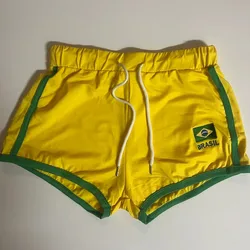 Women's Casual Soft Brasil Embroidery Yellow Shorts Summer Vintage Female Chic Bottoms Y2k Shorts Streetwear Pants Hip Hop Short