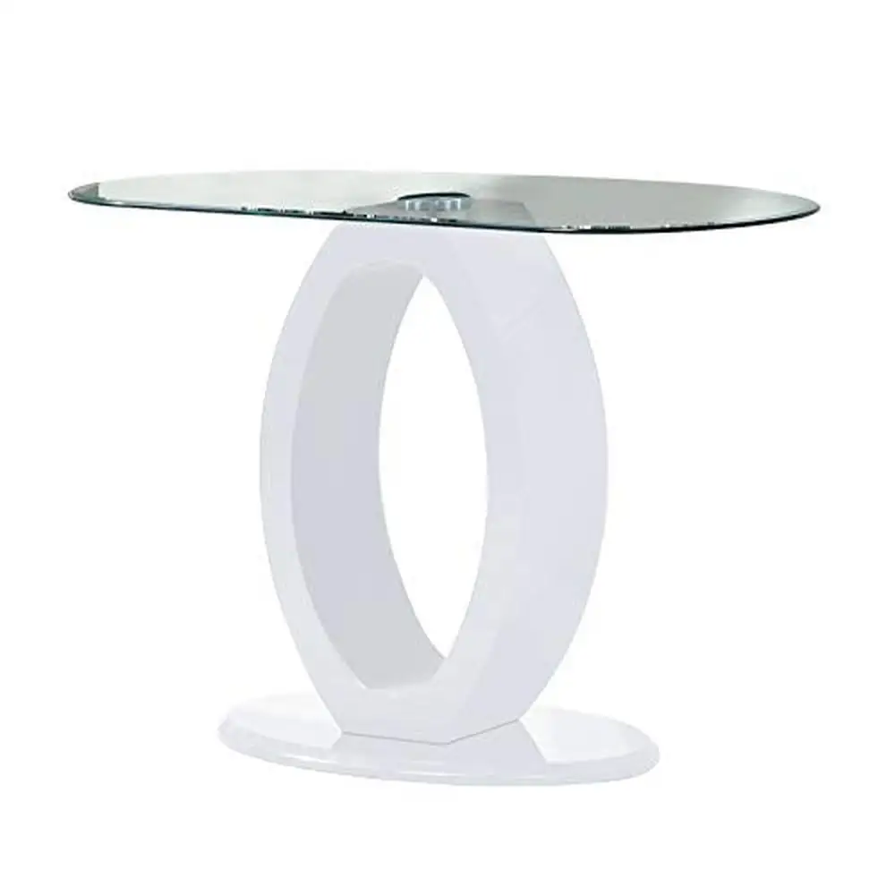 Modern Glass Top Coffee Table O Shape Base High Gloss White 47.25