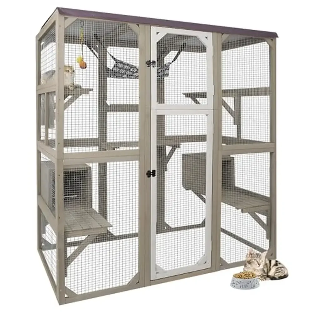 Outdoor Cat Enclosure House Cage Condo Playpen with Multi Platforms Waterproof Shelter Spacious Climbing Sunbathing Sturdy