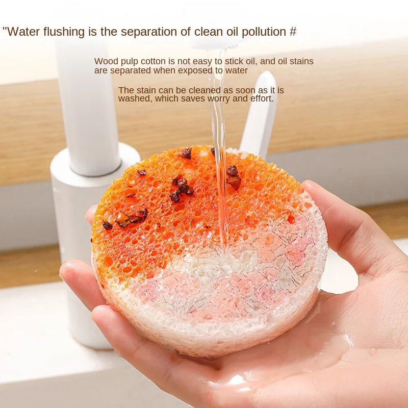 1PC Wood Pulp Cotton Sponge Wipe Compressed Wood Paddle Sponge Sponge Brush Pot Round Flower Kitchen Dishcloth