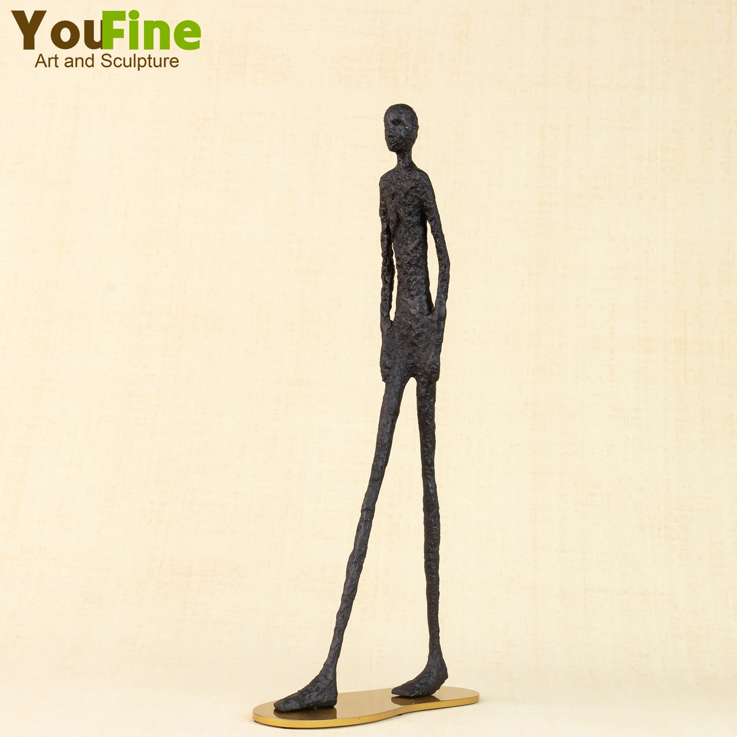 44cm Abstract Metal Sculpture Creative Walking Man Statues Handmade Metalwork For Home Indoor Decor Ornament Craft Gifts