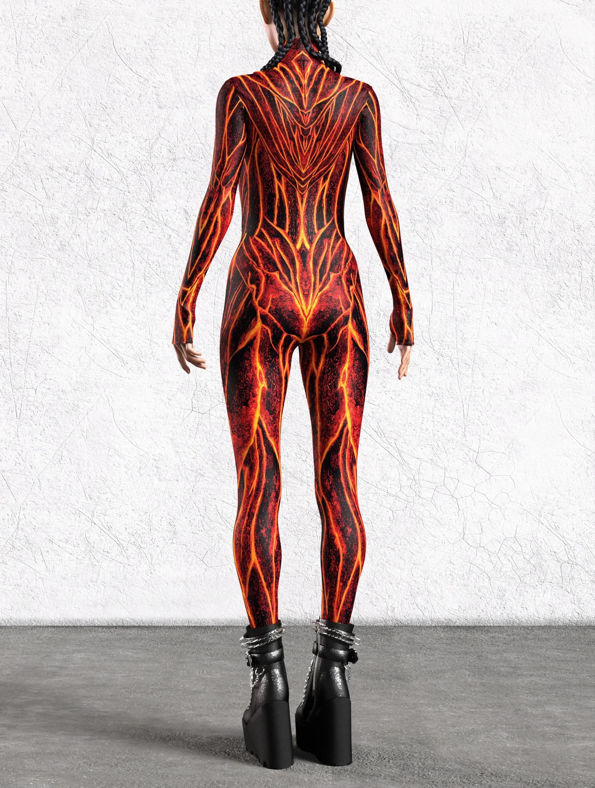 Damen Kunst Unregelmäßige Linien Jumpsuit Catsuit Farbig Bedruckter Sexy Bodysuit Karneval Halloween Party Cosplay Zentai Anzug Rave Outfit – Detail 16