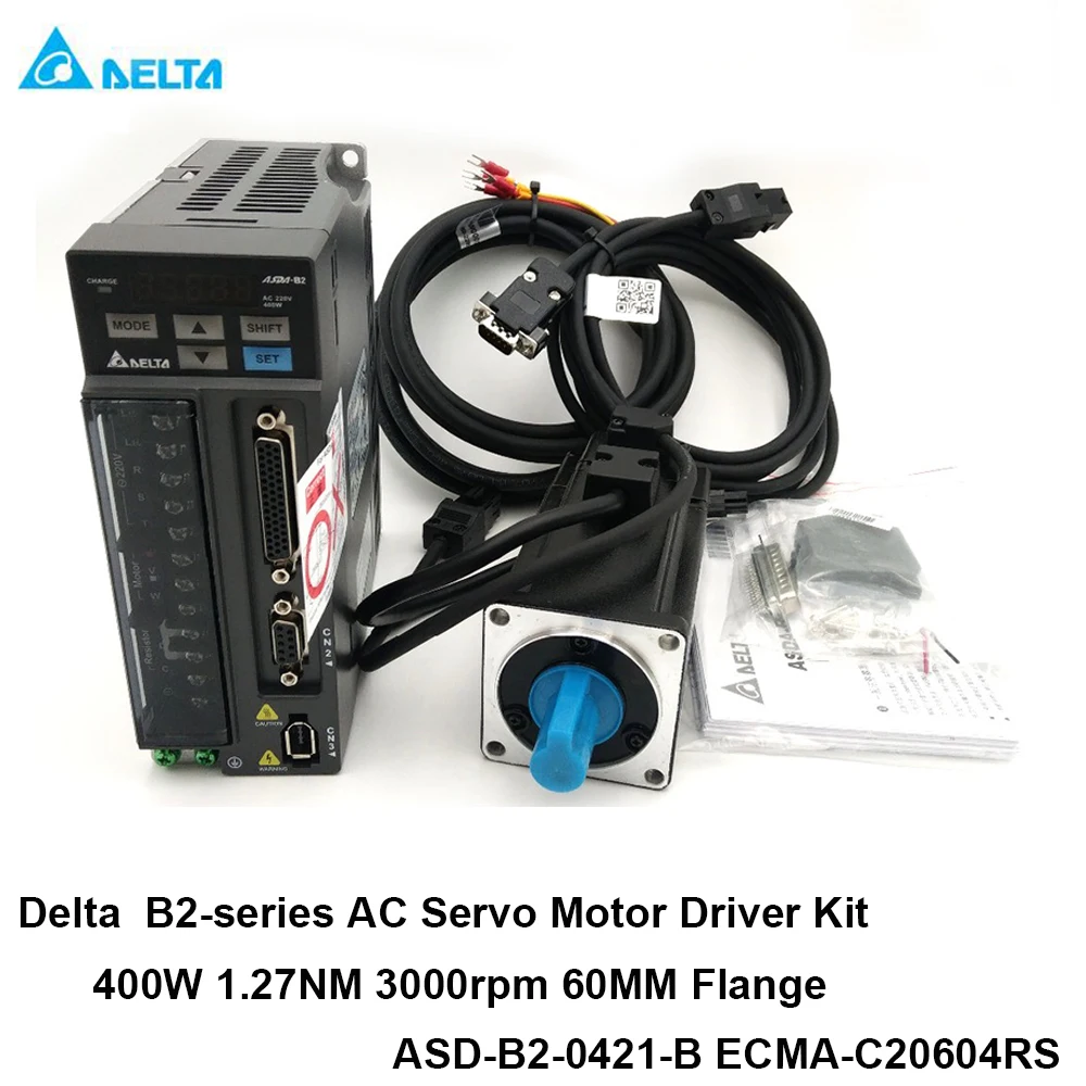 New Delta AC servo 400W B2 0.4KW 1.27NM 3000rpm 60MM ASD-B2-0421-B ECMA-C20604RS motor drive kit with 3m Cable