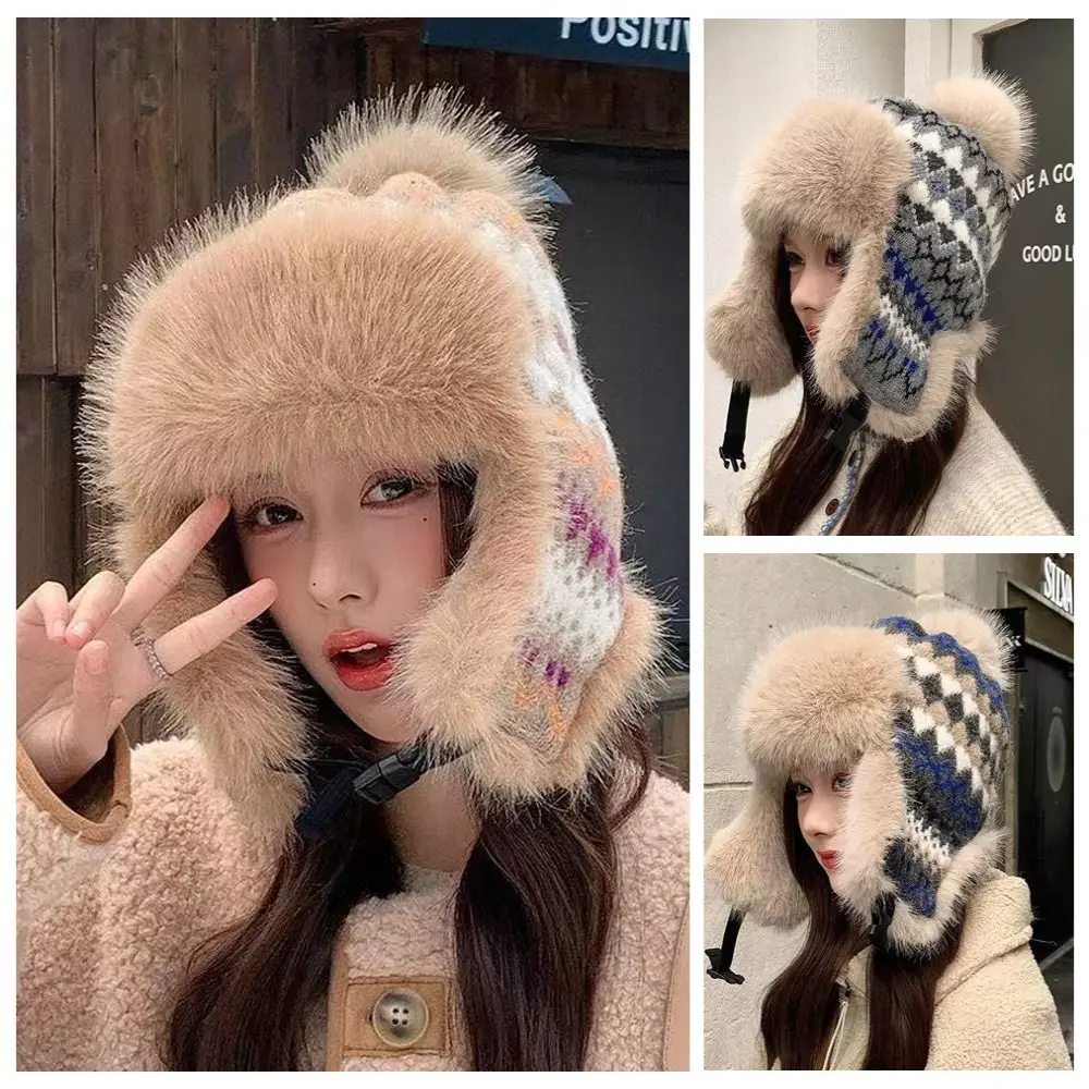 Fashion Basin Hat Ear Protect Warm Keep Knitted Hat Wind Resist Thick Fleece Winter Hat Cold Weather
