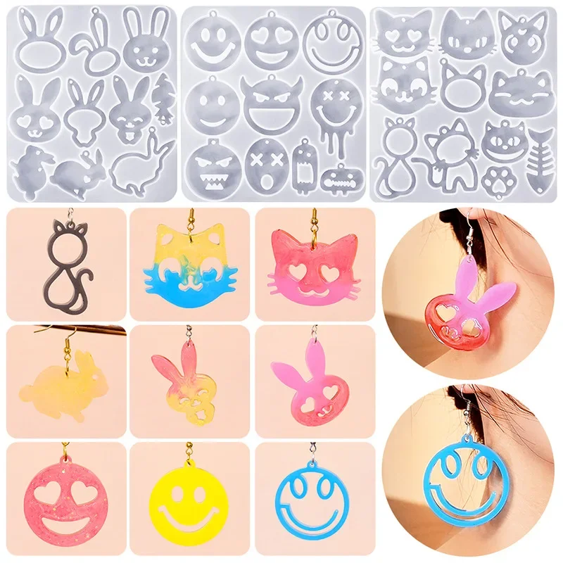 Cat Laughing Face Earrings Pendant Mold Laughing Face Dangle Craft Supplies for DIY Necklace Earrings Jewelry Making Mold Decor