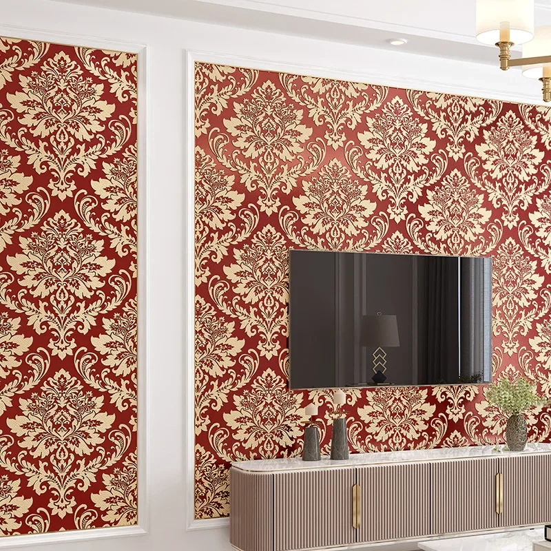 Floral Pattern 3D Textured Wall Paper Embossed Damask Wallpaper Bedroom Living room Background Home Decor Grey Purple BrownWhite