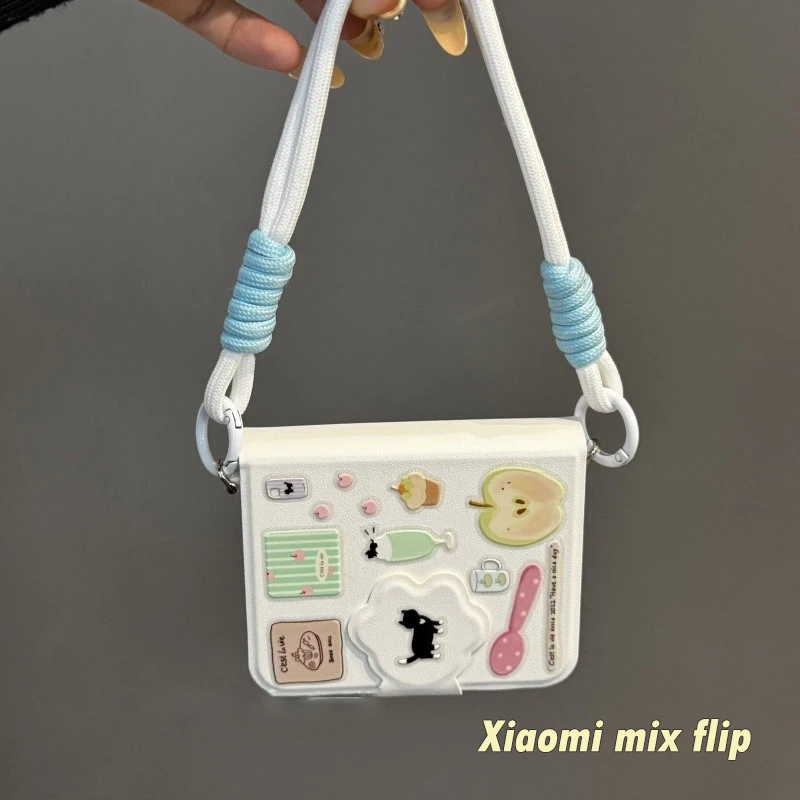 

For Xiaomi Mix Flip Case Book Style White Leather Mix Flip Cases With Cute DIY Stickers & Lanyard Anti-Drop Cover