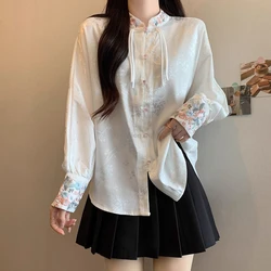 Chiffon Women's Shirts Chinese Style Embroidery Blouses Loose Fashion Women Tops Spring Summer Floral Vintage Clothing