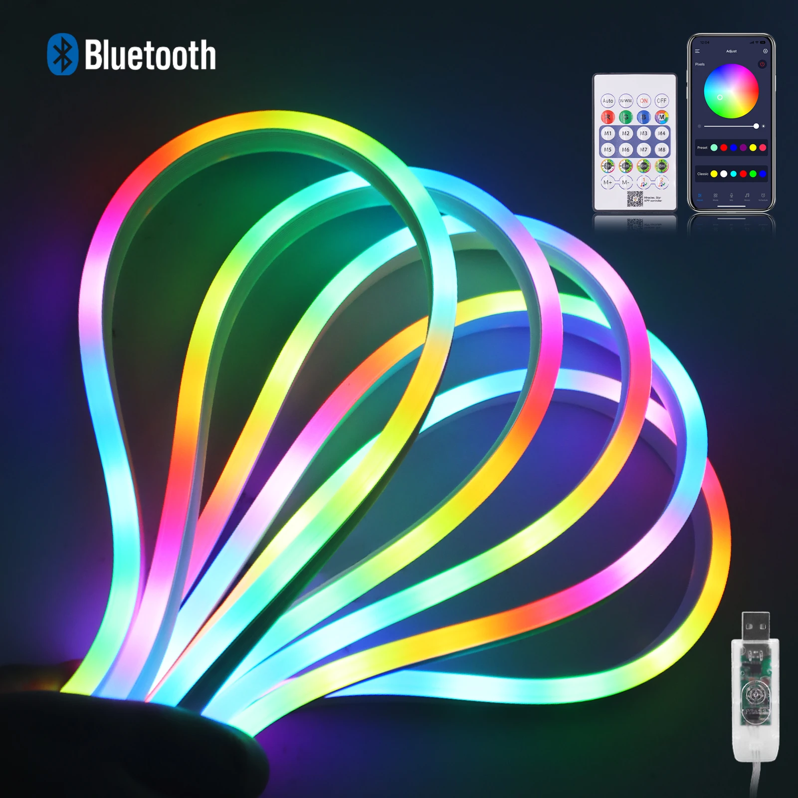 5V RGBIC LED Neon Rope Light USB Waterproof Flexible Neon Strip Bluetooth APP Control Music Sync Ribbon Tape For Home Room Decor