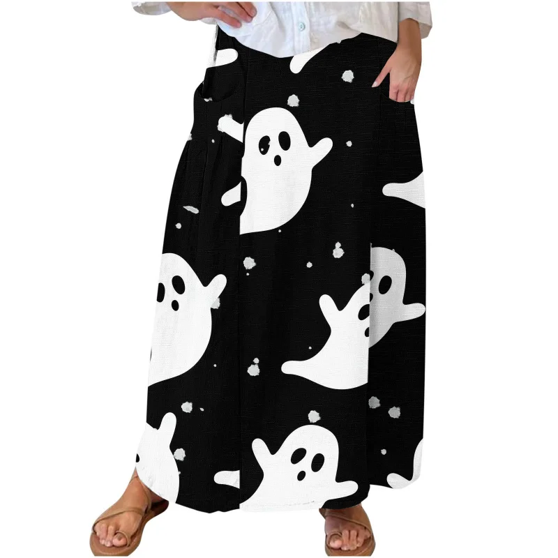 2024 Mode Damen Halloween Kürbis Print lässig Taschen kleid