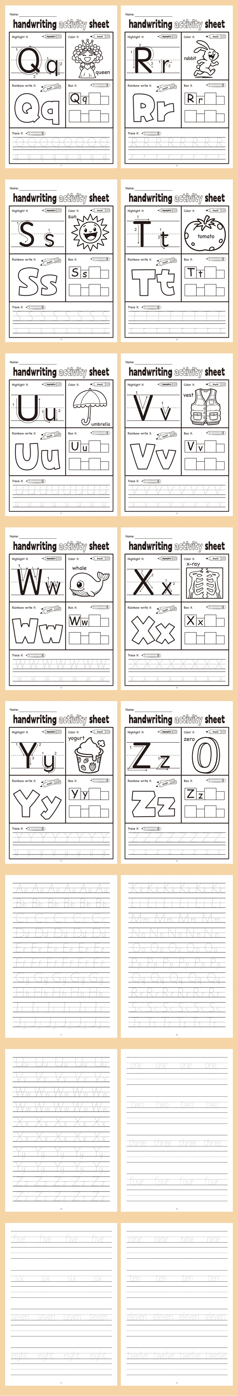 Englisches Buchstaben-Handschrift-Übungsbuch, lustiges Aktivitäts-Kopierbuch für Kinder mit lustigen Illustrationen, 5 Arten von interaktiven Spielen – Detail 2