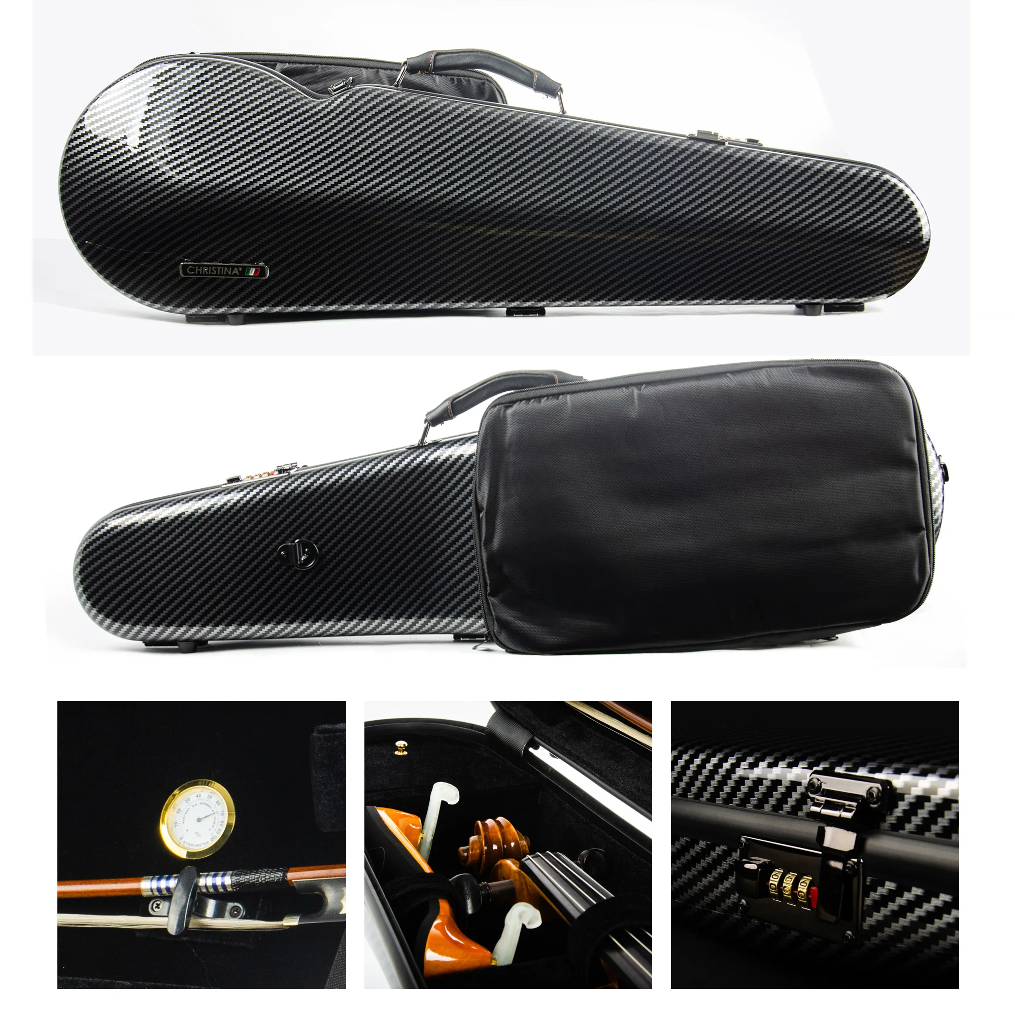 CHRISTINA Violin Case 4/4 Size Multicolors Available Triangular Lightweight Carbon Fiber NEW Style with Code Lock Music Bag BV03