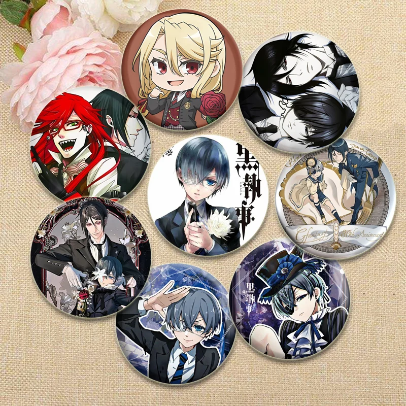 Anime Black Butler Badge Round Pin Sebastian·Michaelis Ciel Phantomhive Cartoon Brooches Men and Women Clothing Accessories Gift