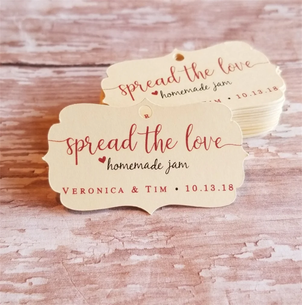 50pcs Spread the Love tags, homemade jam tag, honey tag, wedding favor, bridal shower, jam tag, baby shower, wedding shower