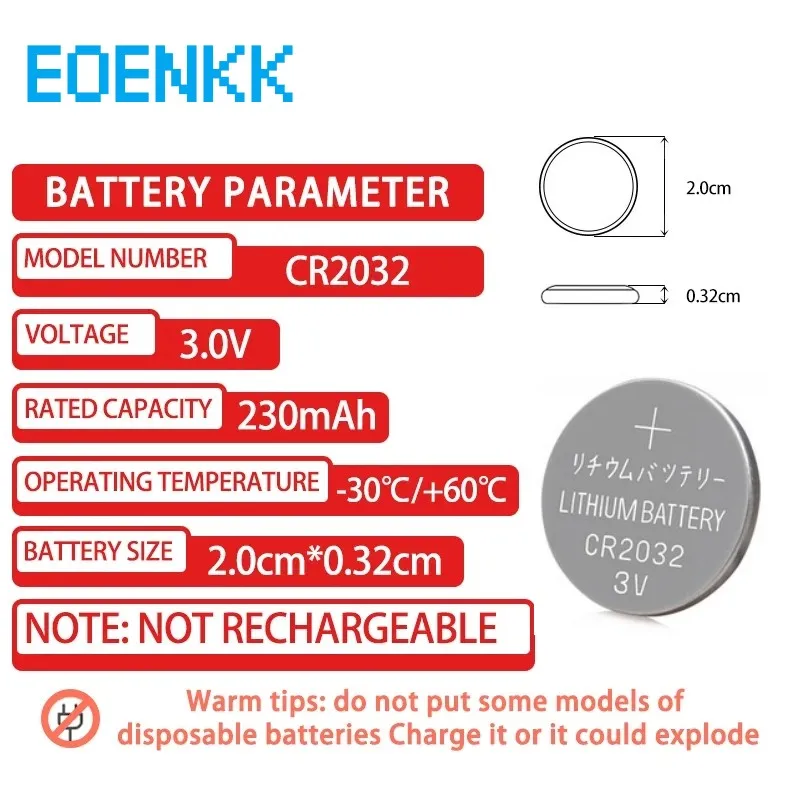 Imagem -03 - Lithium Button Cell cr 2032 Coin Battery Dl2032 Ecr2032 Br2032 2032 de Longa Duração para Relógios 3v Original 100 Pcs 200 Pcs Cr2032