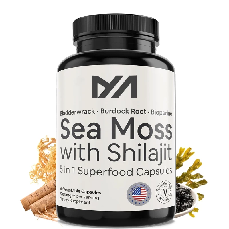 Sea Moss with Shilajit 5-in-1 Superfood Mineral Supplement with Bladderwrack, Burdock Root & Black pepper | Enhanced Absorption