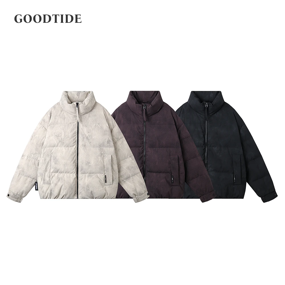 

Fashion Men's 90 White Duck Down Trendy Textured Down Jacket Winter Stand Collar Windproof Concave Concave Shape Warm Top Jacket
