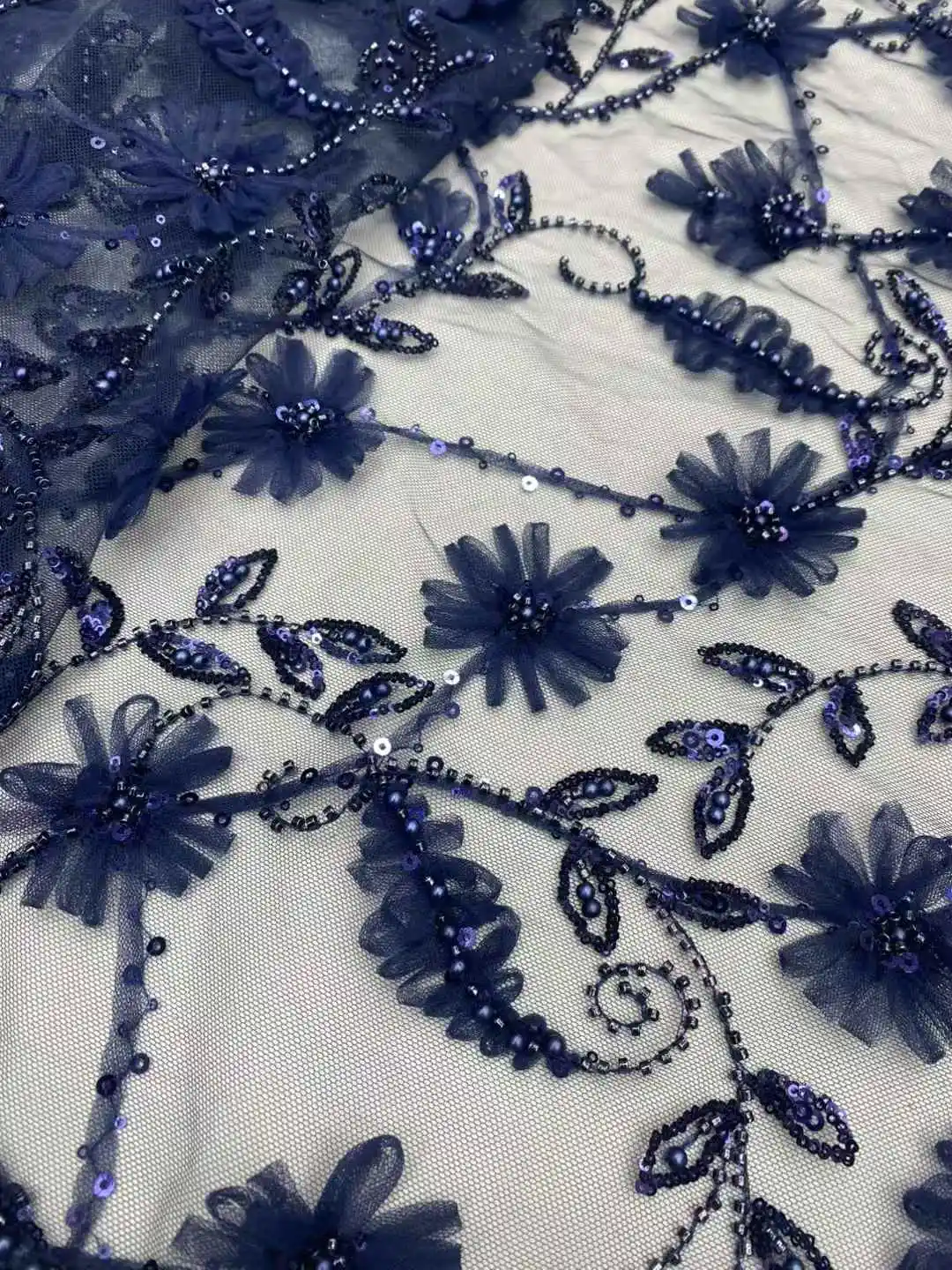 ไนจีเรีย 3D ทําด้วยมือลูกปัดผ้าลูกไม้ Tulle ผ้า 2025 แอฟริกัน Luxury Sequins และไข่มุกสุทธิลูกไม้ผ้าสําหรับงานแต่งงานชุดเจ้าสาว