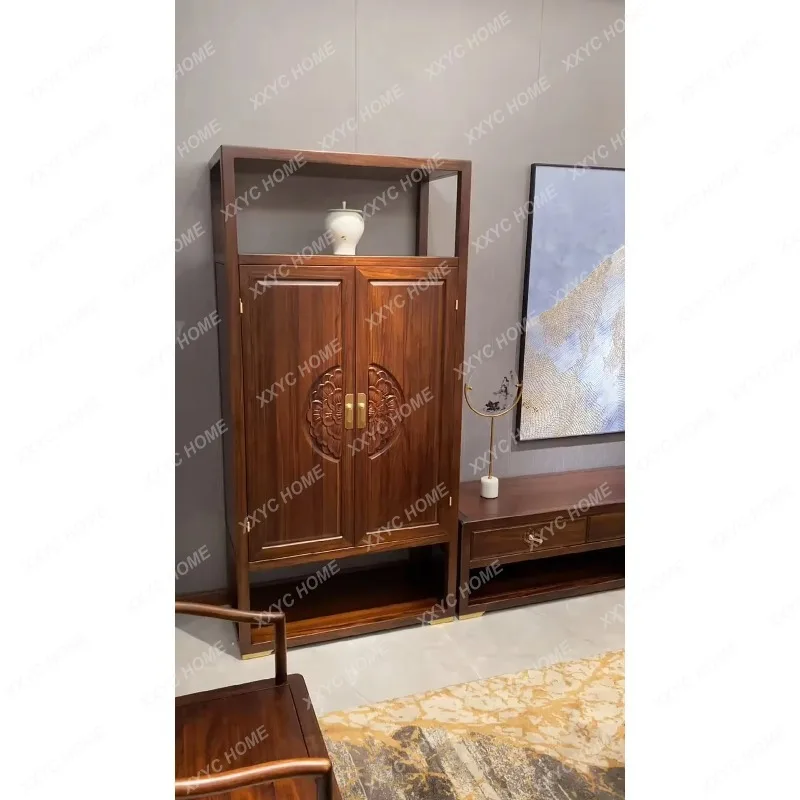 HHEbony TV cabinet three-piece multi-functional solid wood high and low combined cabinet