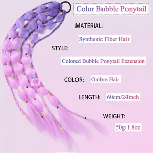 Bubble Ponytail Synthetic Colorful Hair Extensions for Children, Rave Festival, Ombre, Crazy Hair Day Accessories, Girls and Women 8 Main Sales Children's Maluco Chapeu - №5