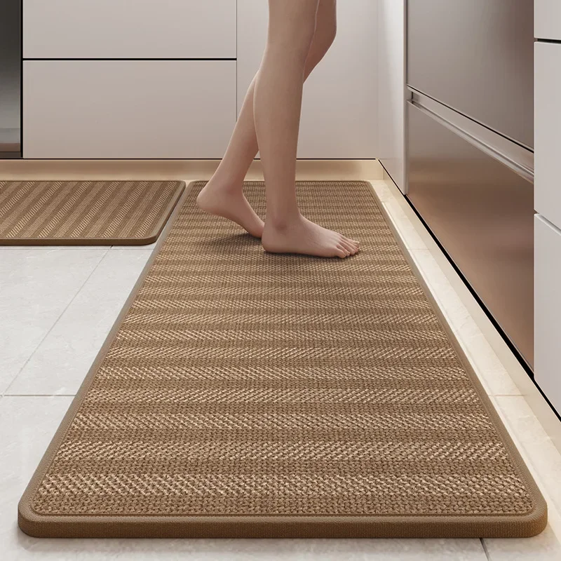Premium Linen Kitchen Rug with Rubber Backing, Extra Long Striped Mat, Water/Oil Absorbent, Non-Slip & Durable for Kitchen Floor