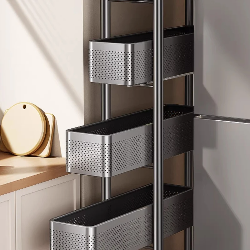 

Stainless Steel Kitchen Sandwich Shelf Multi-functional Side Storage Cabinet Extremely Narrow Gap Pull-out Trolley