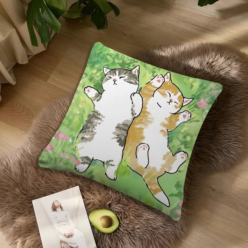 Cat Cartoon Mofusand Cute Pillow Case Sofa Living Room Bedroom Headboard Backrest Cushion Square Cushion Nap Time