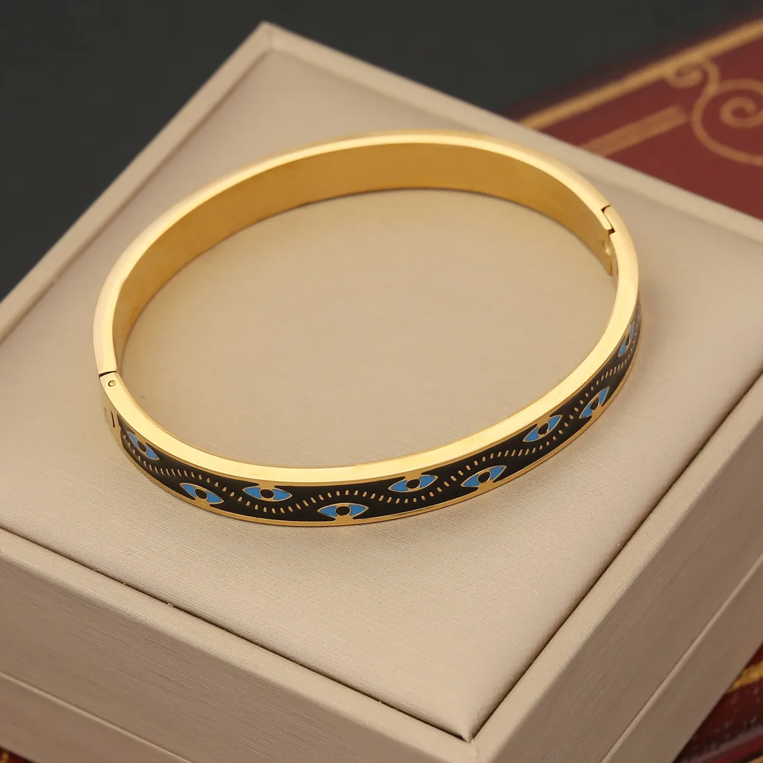 Quality Fashion Stainless Steel Turkish Lucky Blue Evil Eye Enamel Bangle Colorful Bracelet For Women Party Jewelry Wholesale