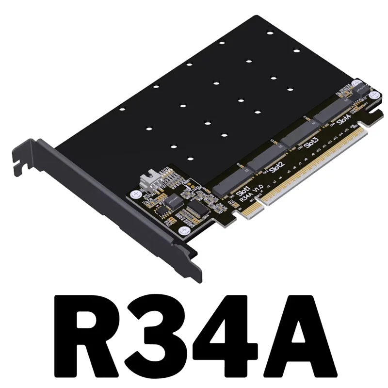 

R34A PCI-E 5.0 X16 на 4 порта M.2 Nvme Карта расширения Pcie 5.0 X16 на M.2 Карта расширения SSD 128 Гбит/с Gen 5 4-диски Разделенный адаптер