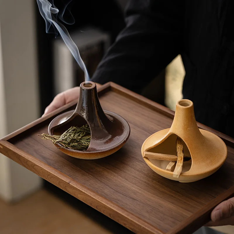 Ceramic Chimney Incense Burner Sage Smudge Holder for Home Decor Plant Pot Fireplace Ornament Rustic Style Table Centerpiece
