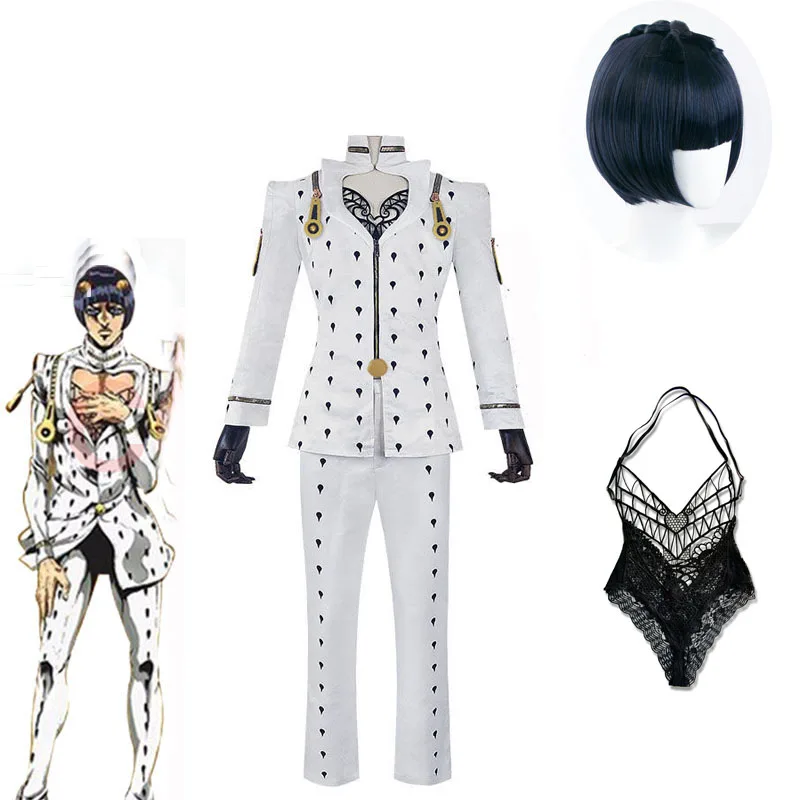

Аниме JoJo's Bizarre Adventure Golden Wind Bruno Buccellati Косплей Костюм Мужской костюм Bucciarati Костюмы на Хэллоуин Кружевной топ Парик