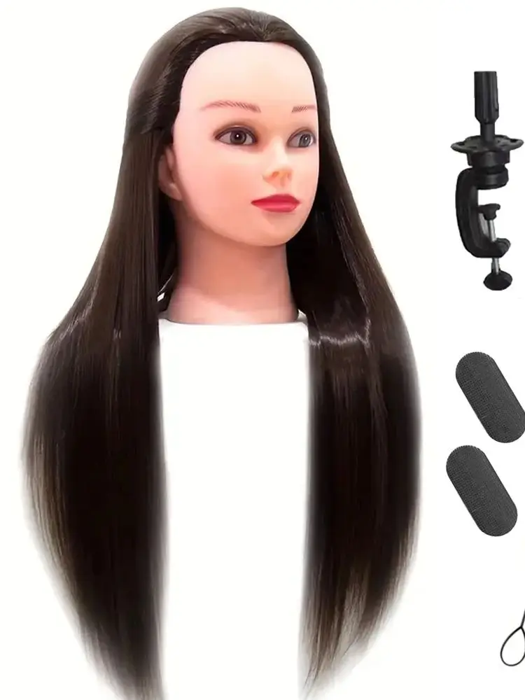 Ensemble de têtes de mannequin élégantes avec support à pince et kit de tressage - Outil de formation pour coiffeur professionnel unisexe, finition brillante