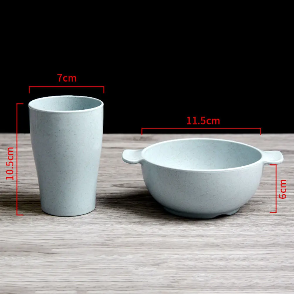 6Pcs Wheat Dinnerware Set Unbreakable Tableware Plate Bowl Cup Spoon Fork Chopsticks Environmentally Friendly