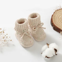 Newborn Girl Boy Boots Cotton Fashion Solid Warm Infant Baby Shoes Knitted Toddler Kid Slip-On Bed Shoes Handmade 0-18M Footwear