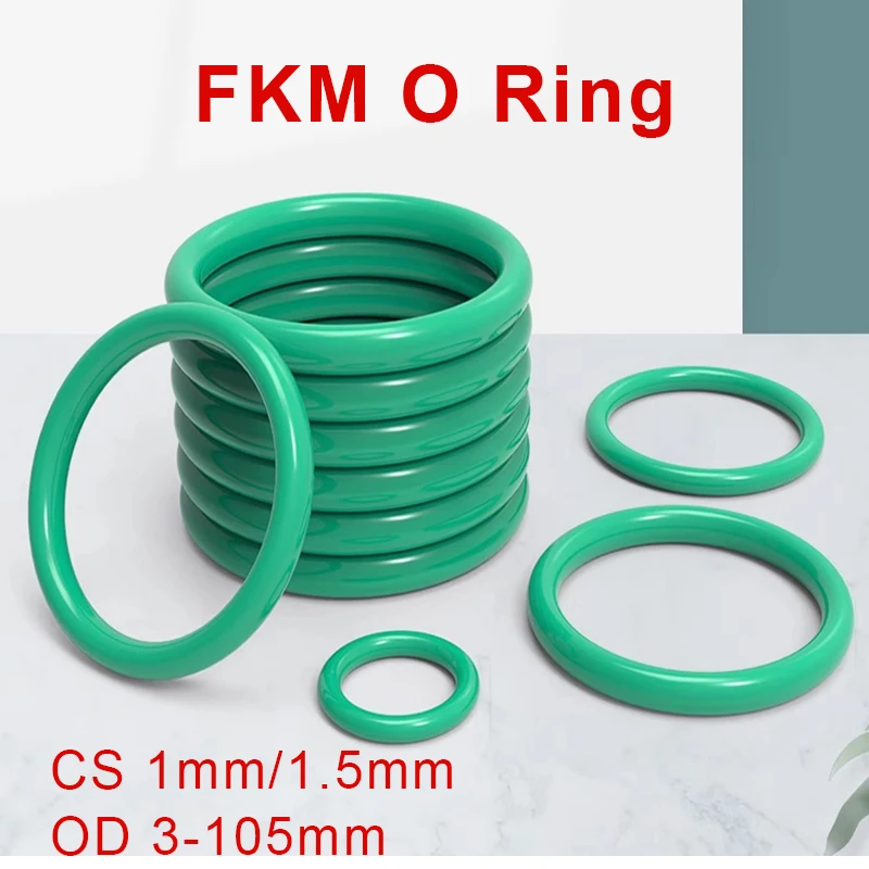 

FKM O Ring Seal Gasket CS 1mm/1.5mm OD 3-105mm Green Fluorine Rubber Spacer Insulation High Temperature Resistance Washer