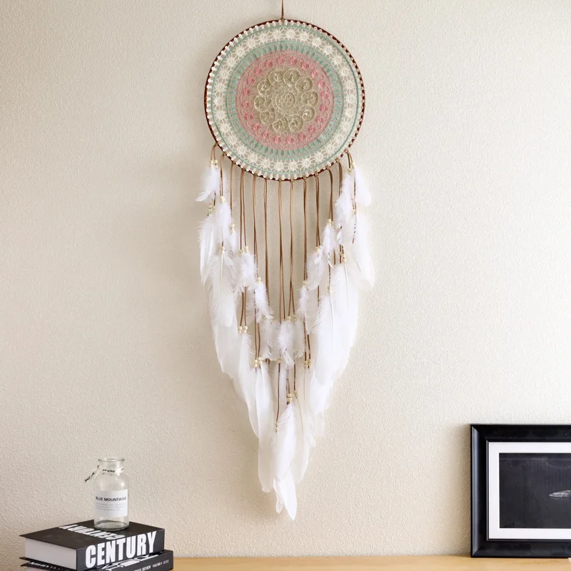

Braided Round Dream Catcher with Feather Fringe Home Bedroom Decor Inventory Hanging Craft Dream Catcher