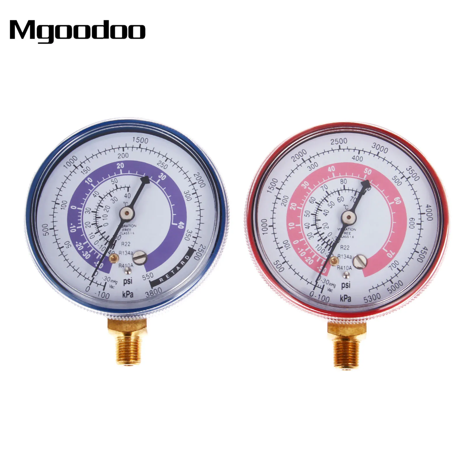 2Pcs Air Conditioner Refrigerant R134A R22 R410A High Low Pressure Gauge Red High Pressure Gauge Blue Low Pressure Gauge PSI KPA