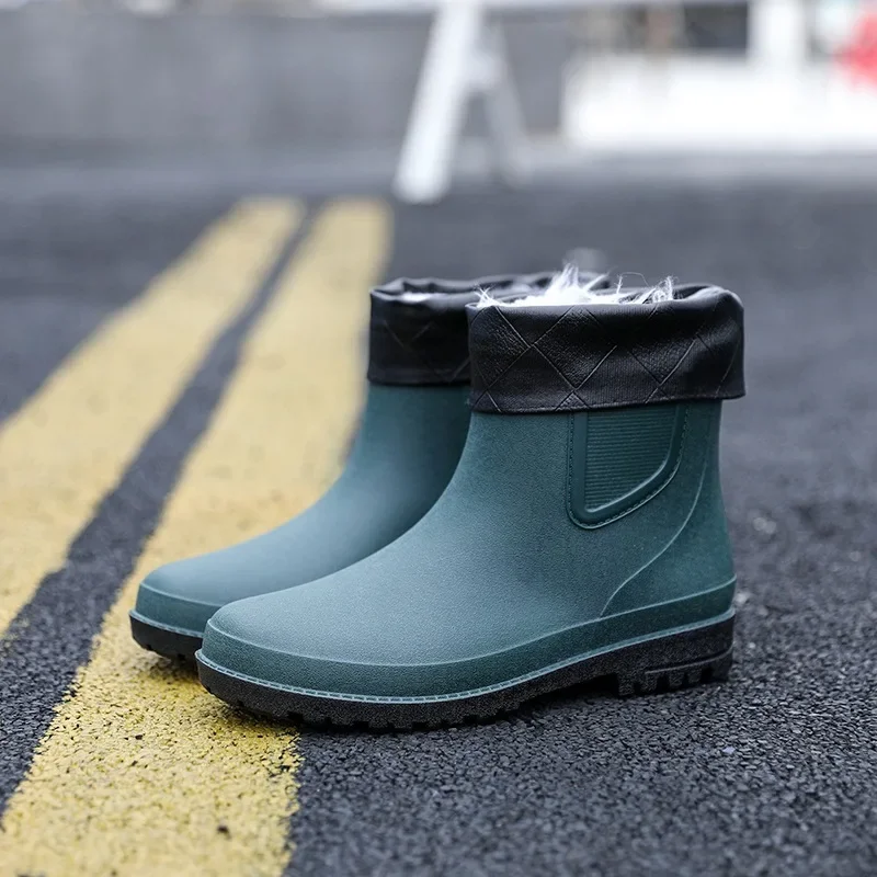 Bottes de pluie de pêche à tube court pour hommes, chaussures en caoutchouc imperméables, chaussures confortables pour hommes, chaussures d'eau de pataugeoire en plein air, 2023