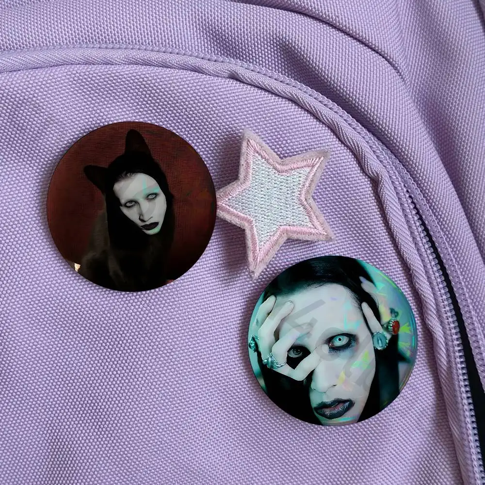 M-MarilynS M-MansonS 58mm Icon Badge Handmade Tinplate Brooch for Backpack Clothes Chest Ornament Gifts