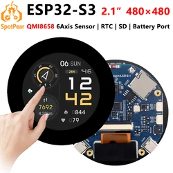 ESP32 S3 2.1 inch LCD Development Board 480x480 Captive TouchScreen Display LVGL HMI With QMI8658C 6-Axis Sensor