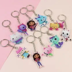 Gabby Dollhouse Acrylic Keyring Anime Peripherals Keychain Accessories Children School Bag Car Key Pendant Birthday Toys Gift