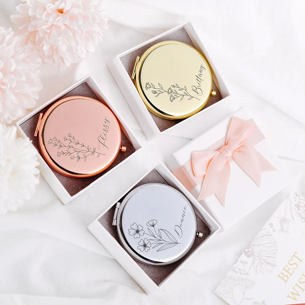 

Personalized Pocket Makeup Mirror With Box Round Metal Compact Mirrors Hen Night Party Bridesmaid Gift Gold Rose Gold Mirror