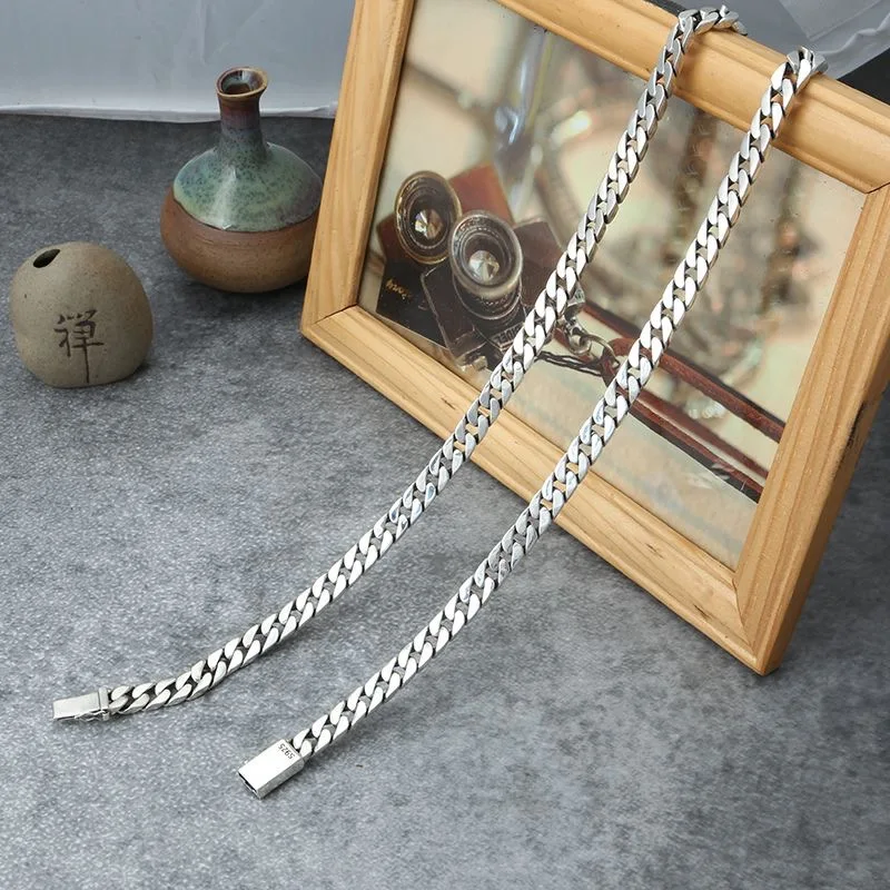 Authentic 925 Solid Silver Cuban Chain Necklace, Men's Style