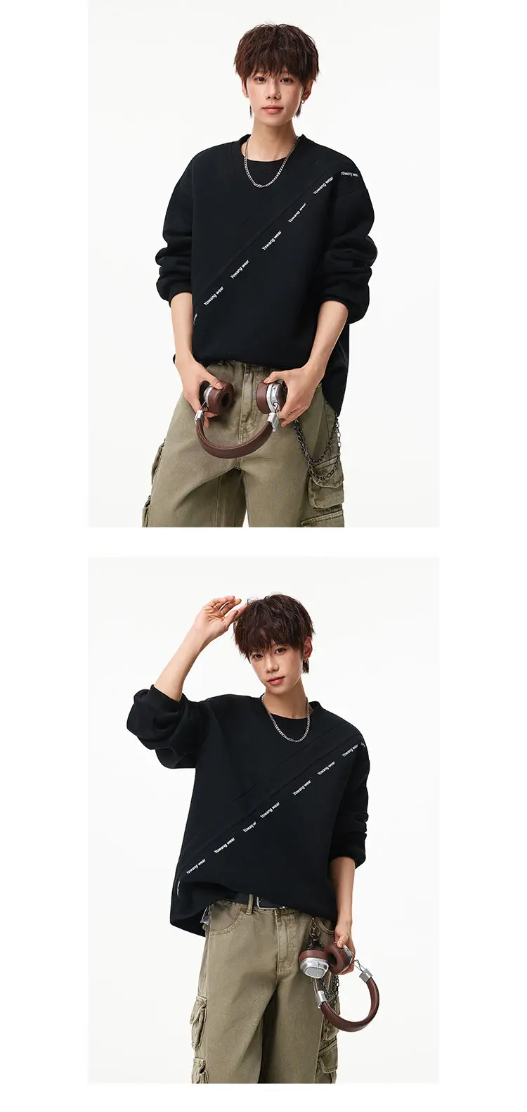 LUZHEN 2026 Autumn New Stripe Printed Loose Round Neck Casual Sweater Pullover Men's Fashion Korean Long Sleeve T-shirts JY8319