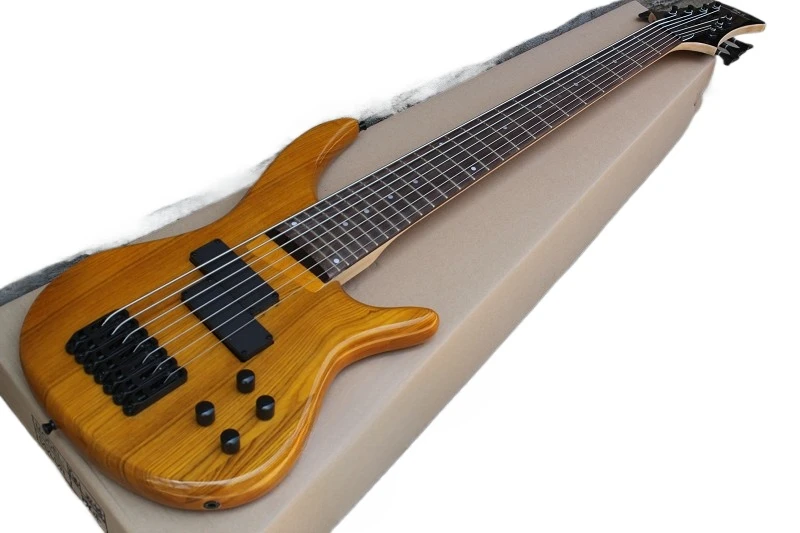 

7-string 24 pin split body electric bass, transparent yellow body, black accessory, 7-string electric