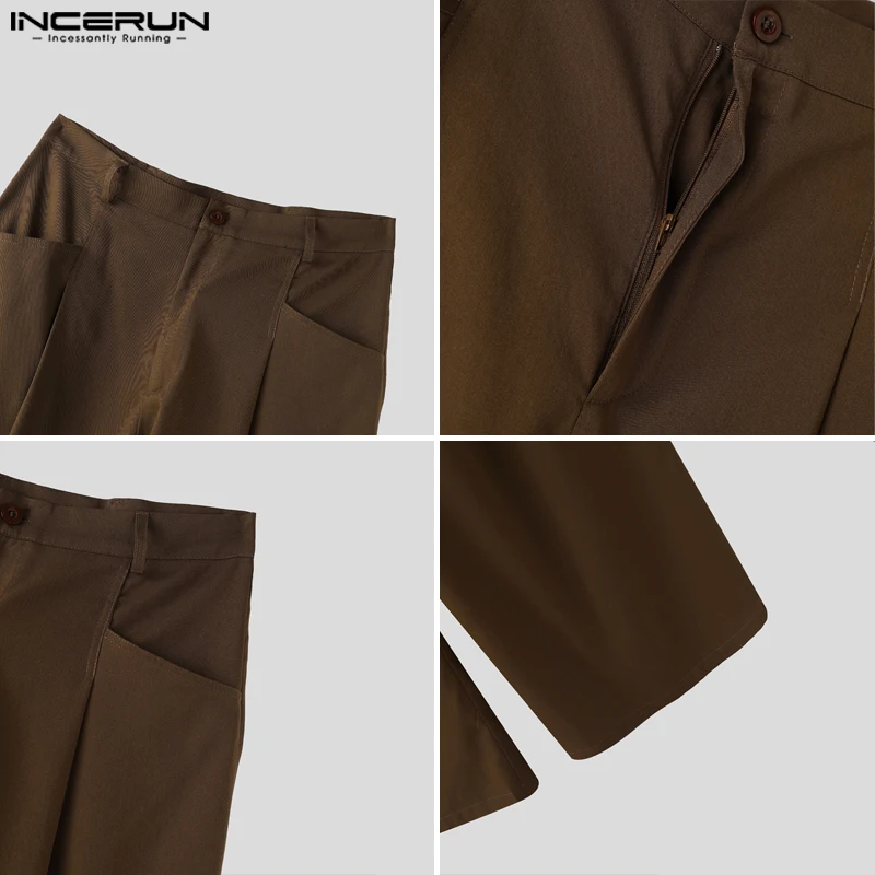 Pantalones de pierna ancha para hombre, pantalones holgados con botones de Color sólido, ropa de calle de gran tamaño 2025, pantalones largos informales de moda INCERUN para hombre
