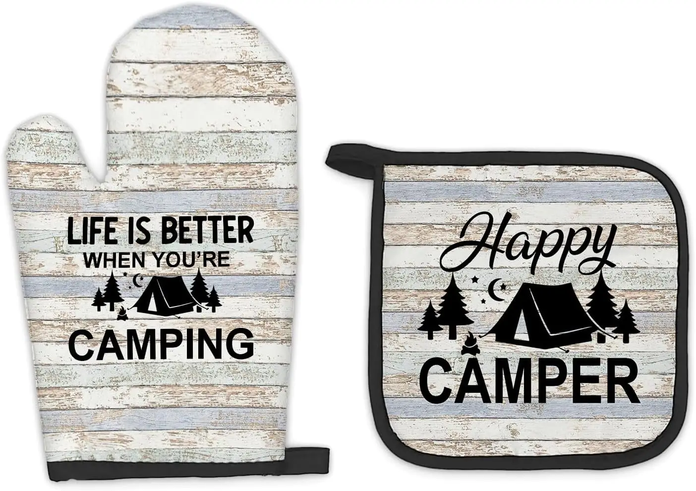 Happy Camper Gifts Oven Mitts and Pot Holders Sets, Camping Rv Kitchen Accessories Sets, Life is Better When You’re Camping